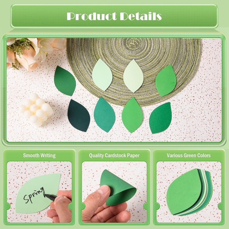 MixTeach 200 Pcs Paper Leaf Cutouts 4 Inch Paper Leaves Assorted Green Color Leaf Shape Die Cuts Summer Classroom Decor for Bulletin Board DIY Craft Project Party Wall Decoration - Image 3